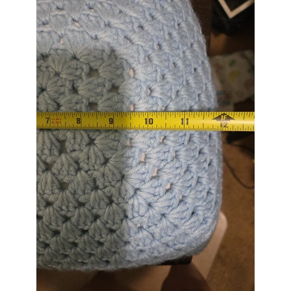 Small Crocheted Handmade Throw Pillow Light Blue 12x13 Inch‎
